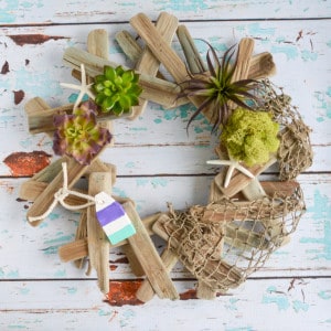 Weathered Beachy Driftwood Wreath with Faux Succulents Tutorial