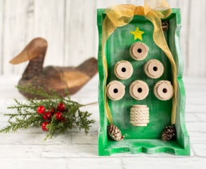 Rustic Thread Spool Christmas Tree Shadow Box