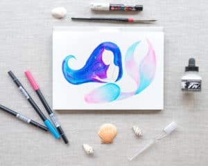 galaxy hair mermaid with watercolor markers skillshare class preview